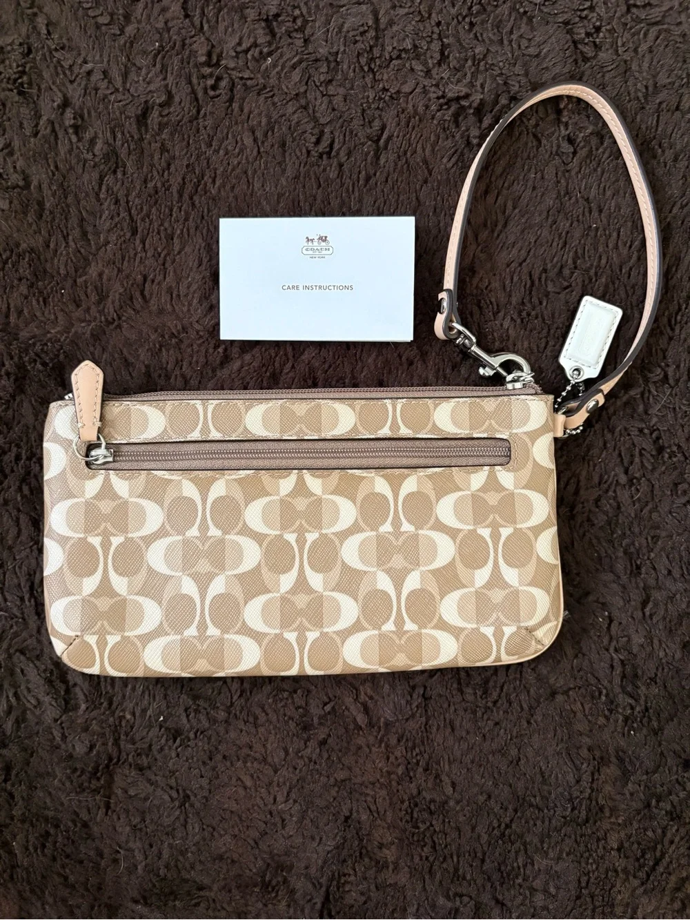 Coach Signature Leather Wristlet Clutch in Beige